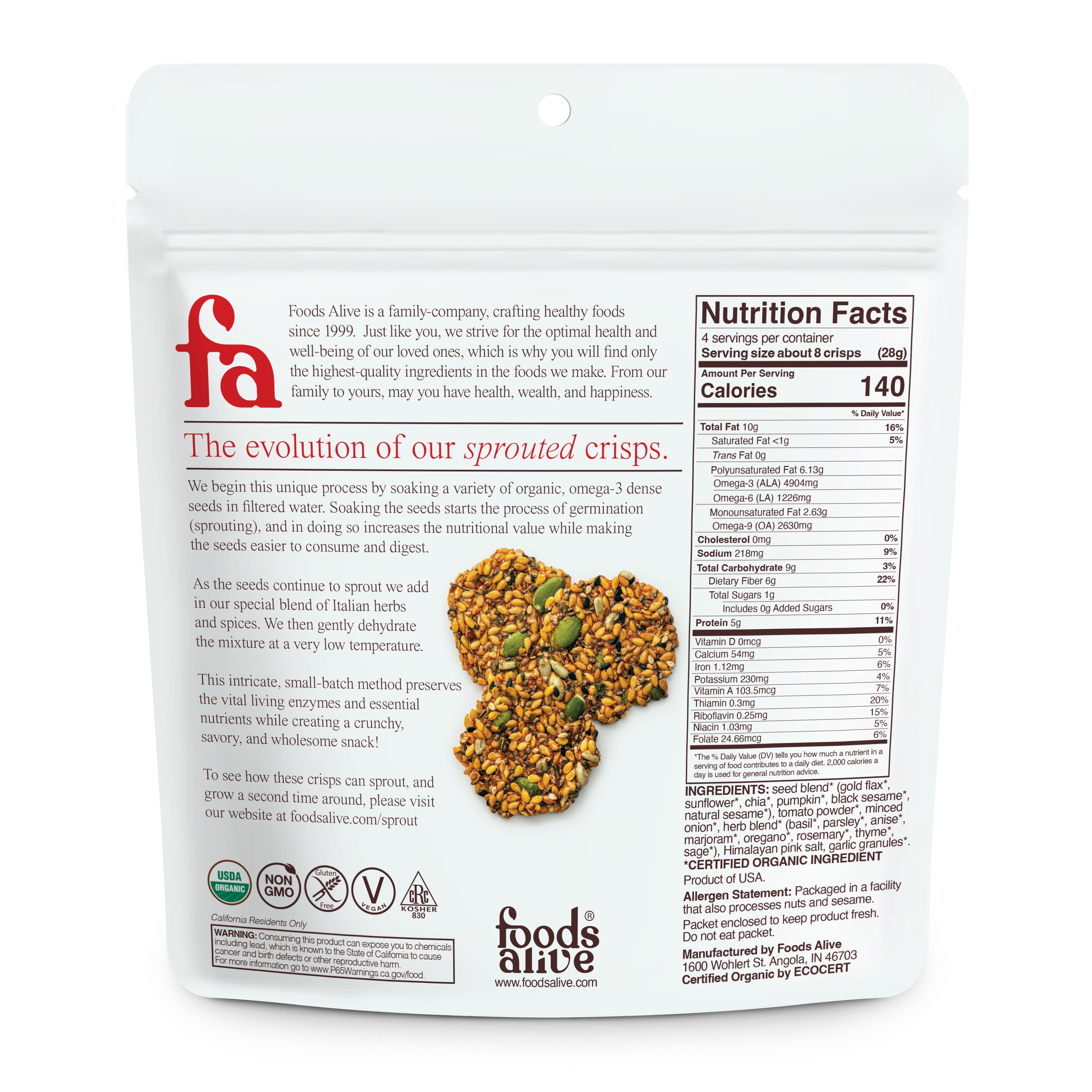 Tomato & Herb Organic Sprouted Crisps - 4 oz,