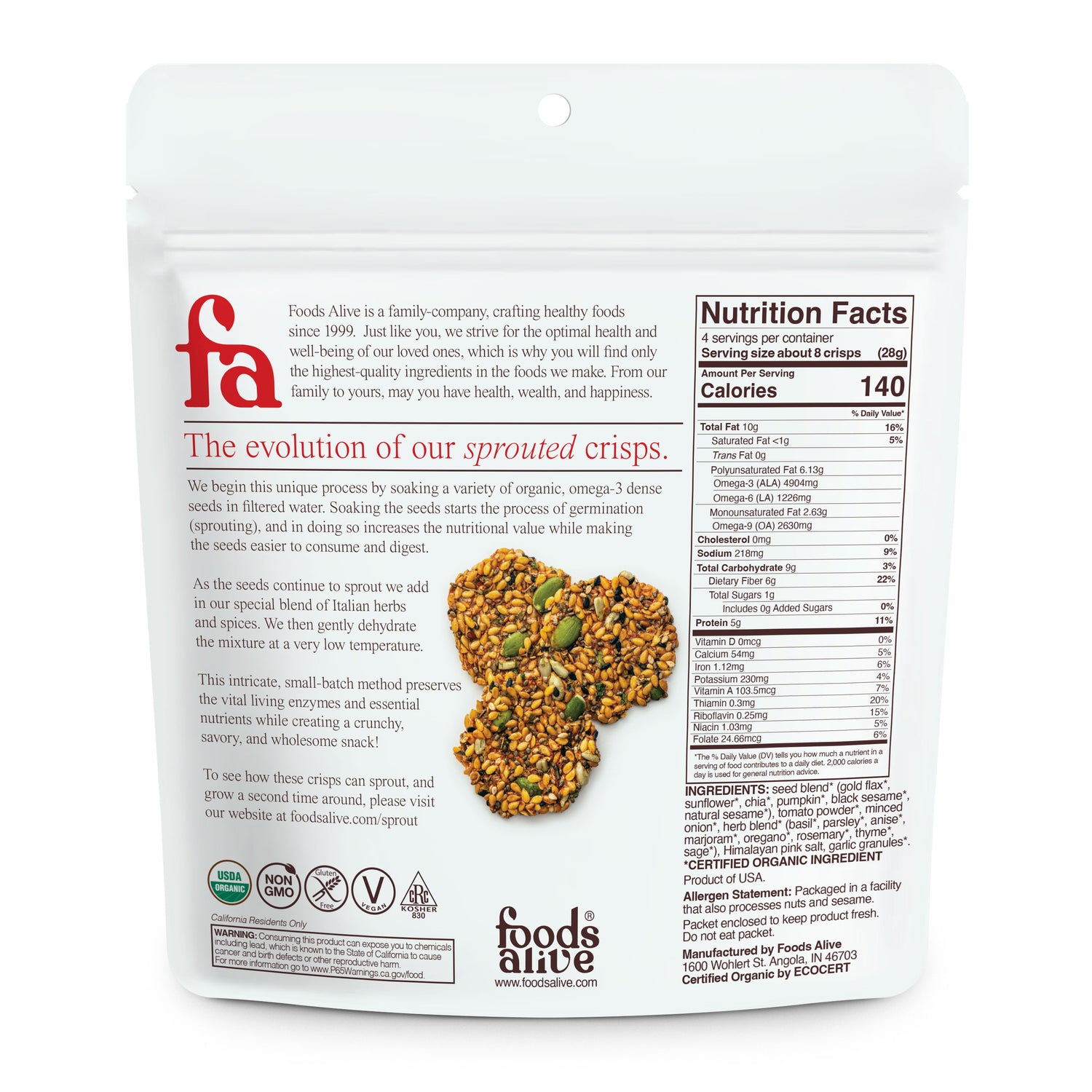 Tomato & Herb Organic Sprouted Crisps - 4 oz,