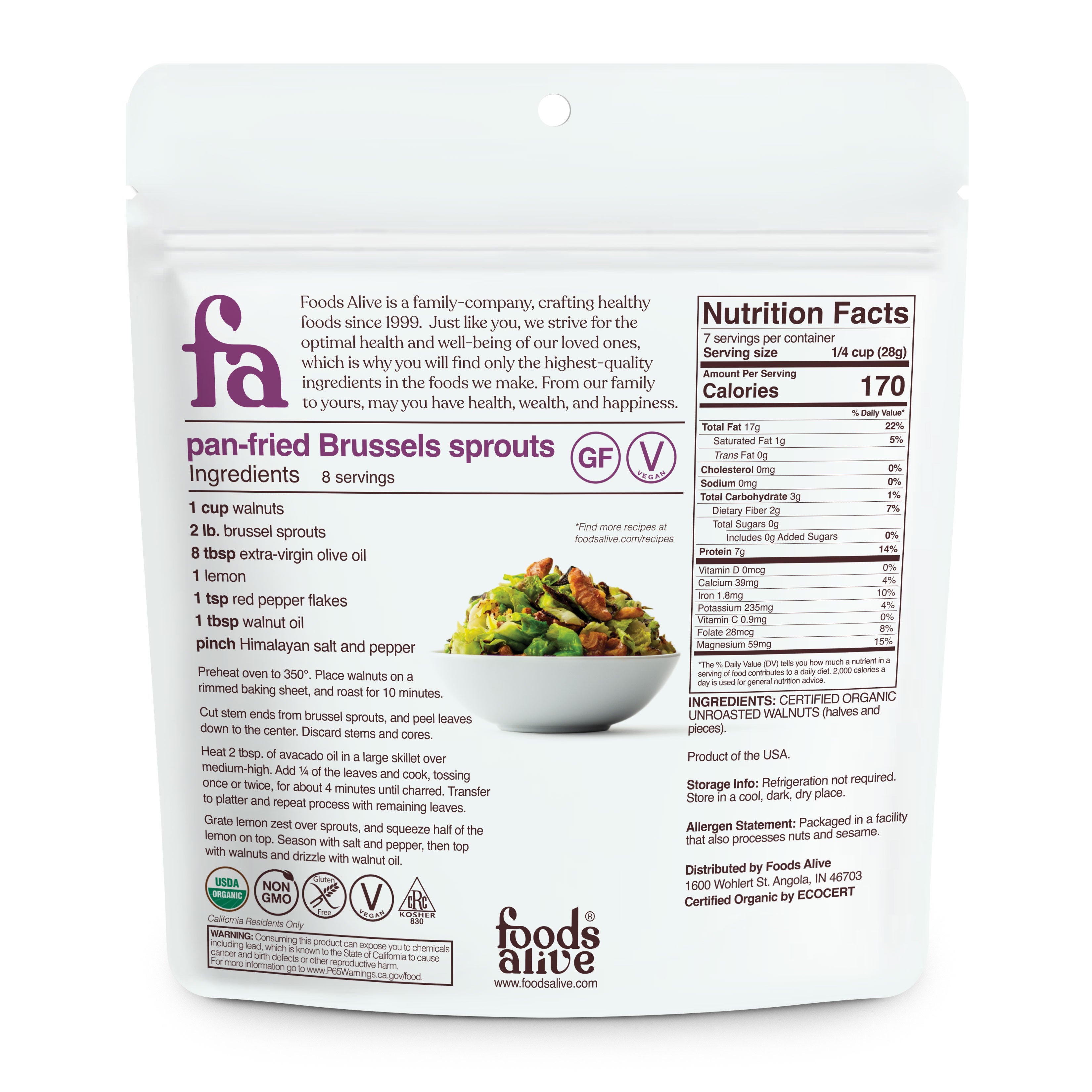 Organic Raw Walnuts - 7oz - Back - Foods Alive