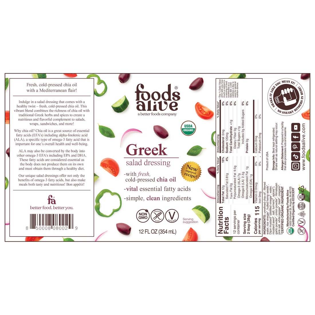 12oz Greek dressing in glass bottle - label