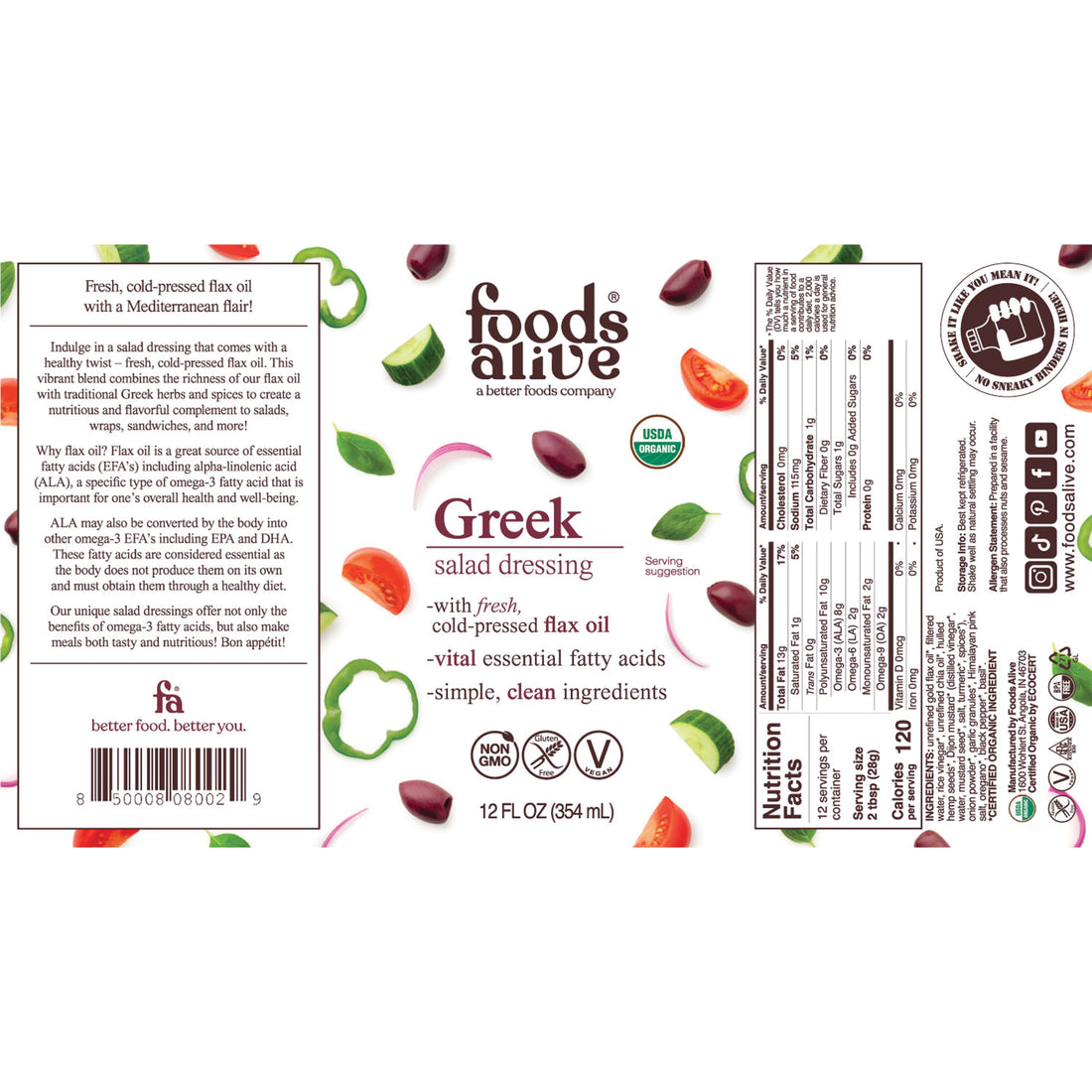 12oz Greek dressing label