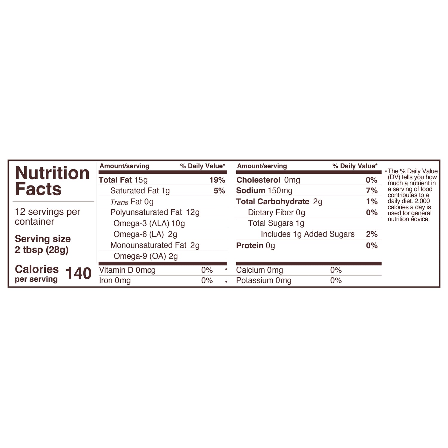 12oz honey-less mustard dressing nutritional label