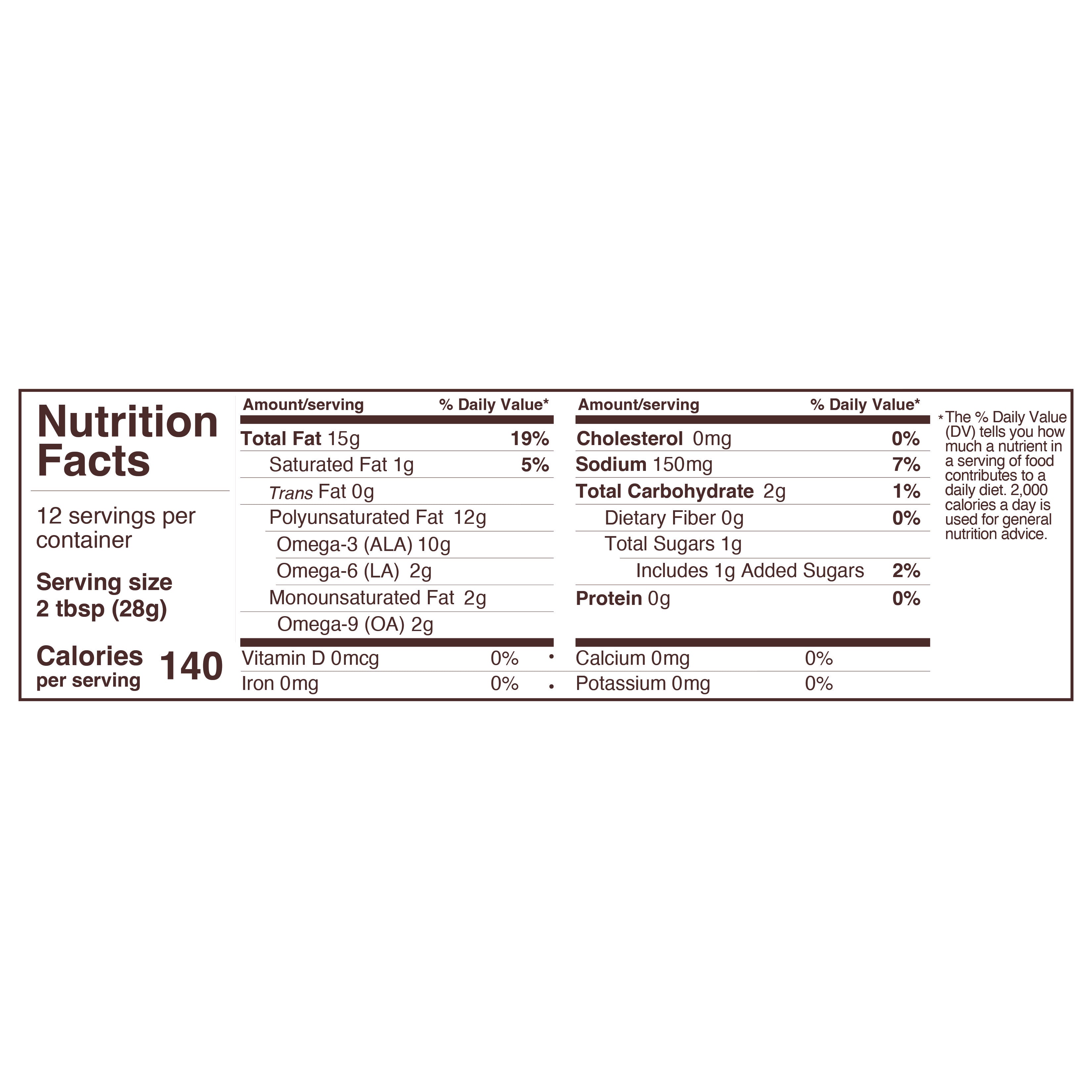 12oz honey-less mustard dressing nutritional label