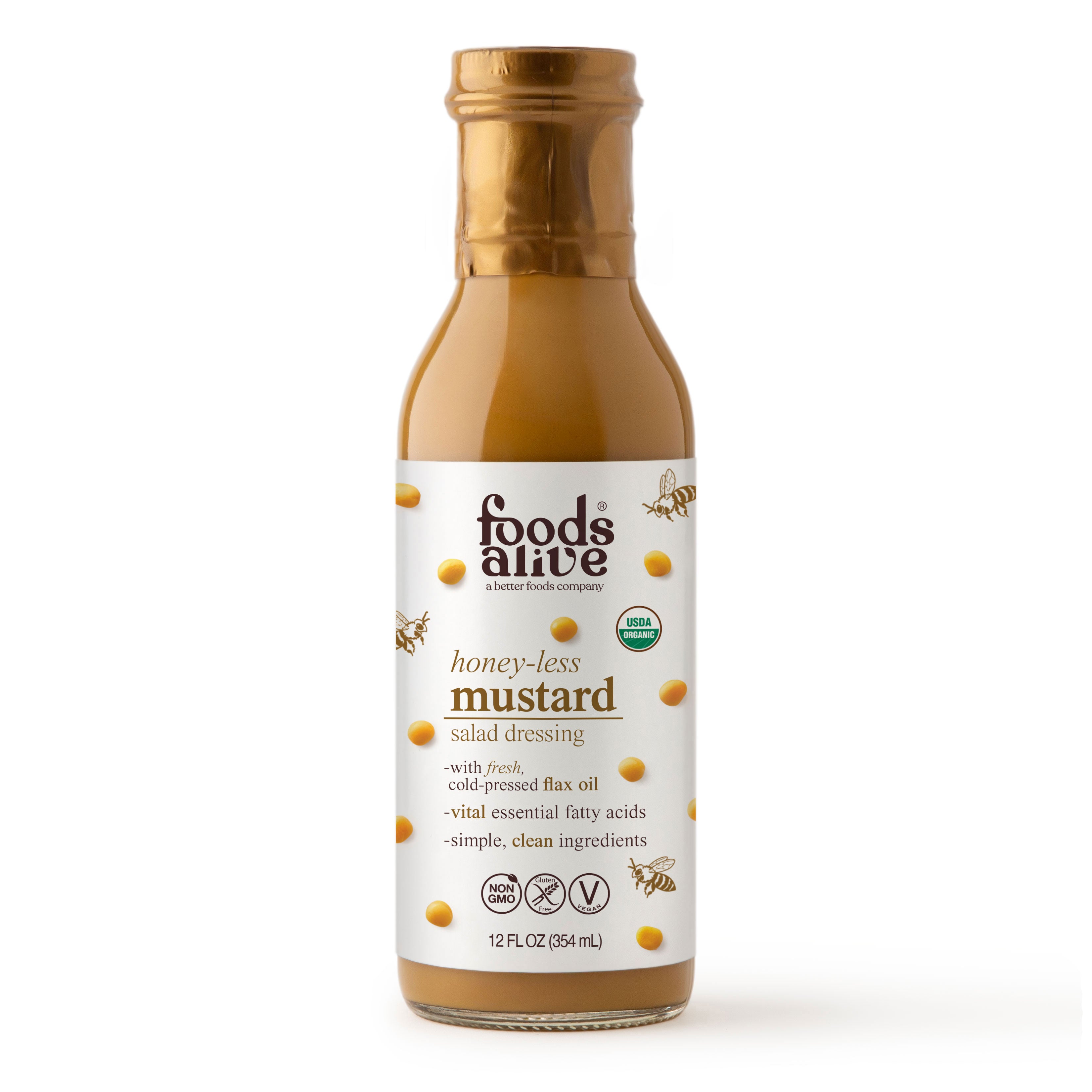 12oz honey-less mustard dressing in glass bottle