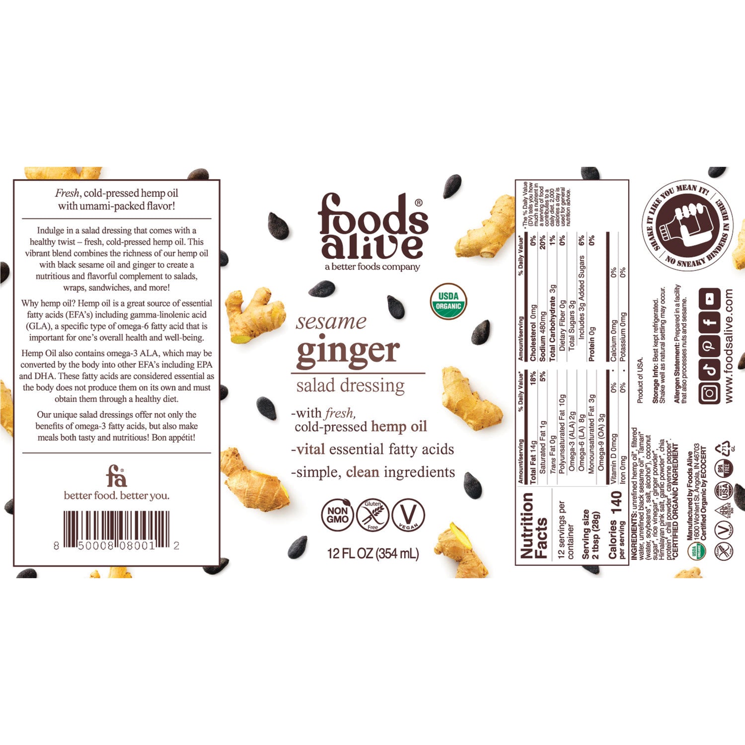 12oz sesame ginger dressing label