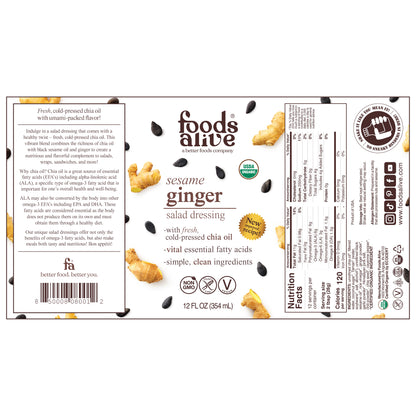 12oz sesame ginger dressing in glass bottle - label