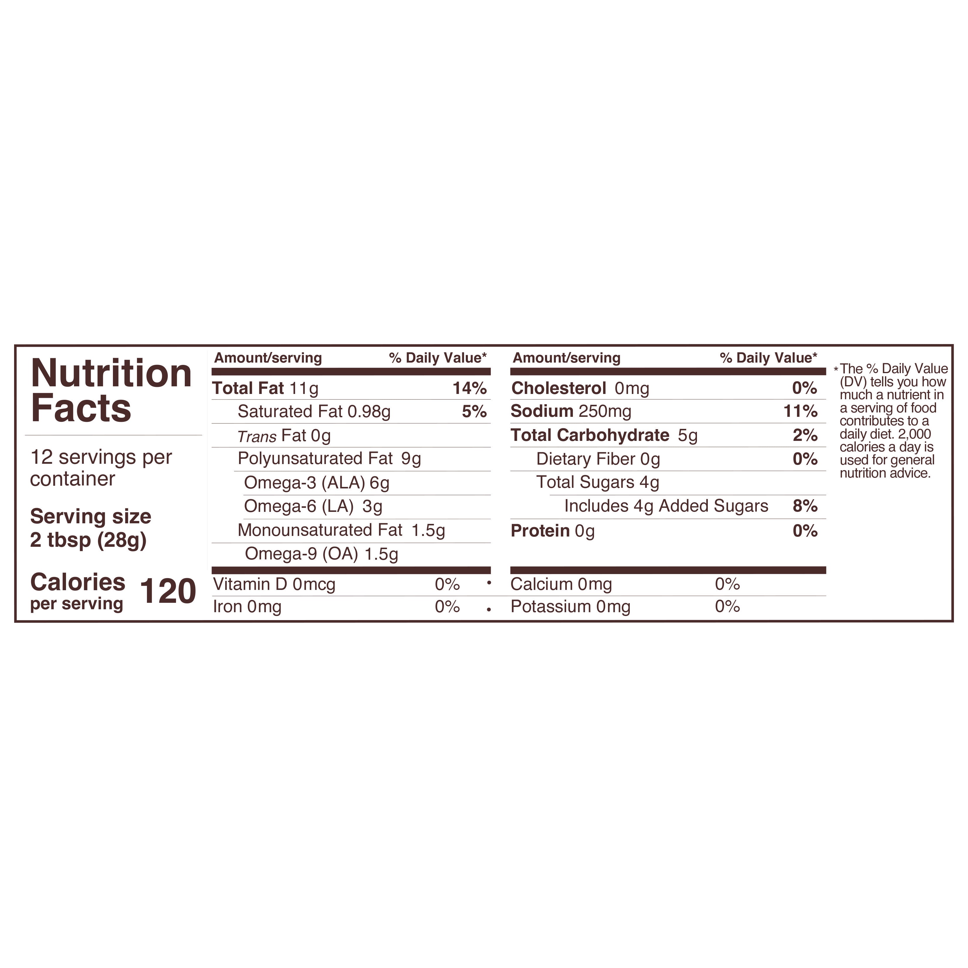12oz sesame ginger dressing in glass bottle - nutritional panel