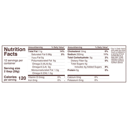 12oz sesame ginger dressing in glass bottle - nutritional panel