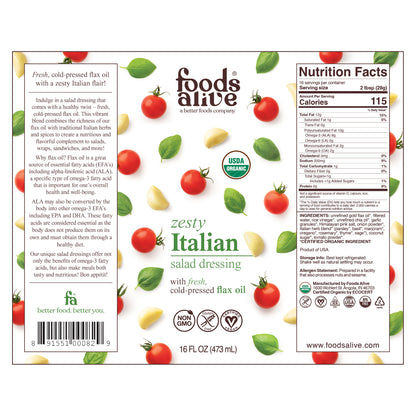 Organic Zesty Italian Salad Dressing Label - 16oz