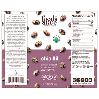 Organic Cold-Pressed Black Chia Seed Oil 16oz, 