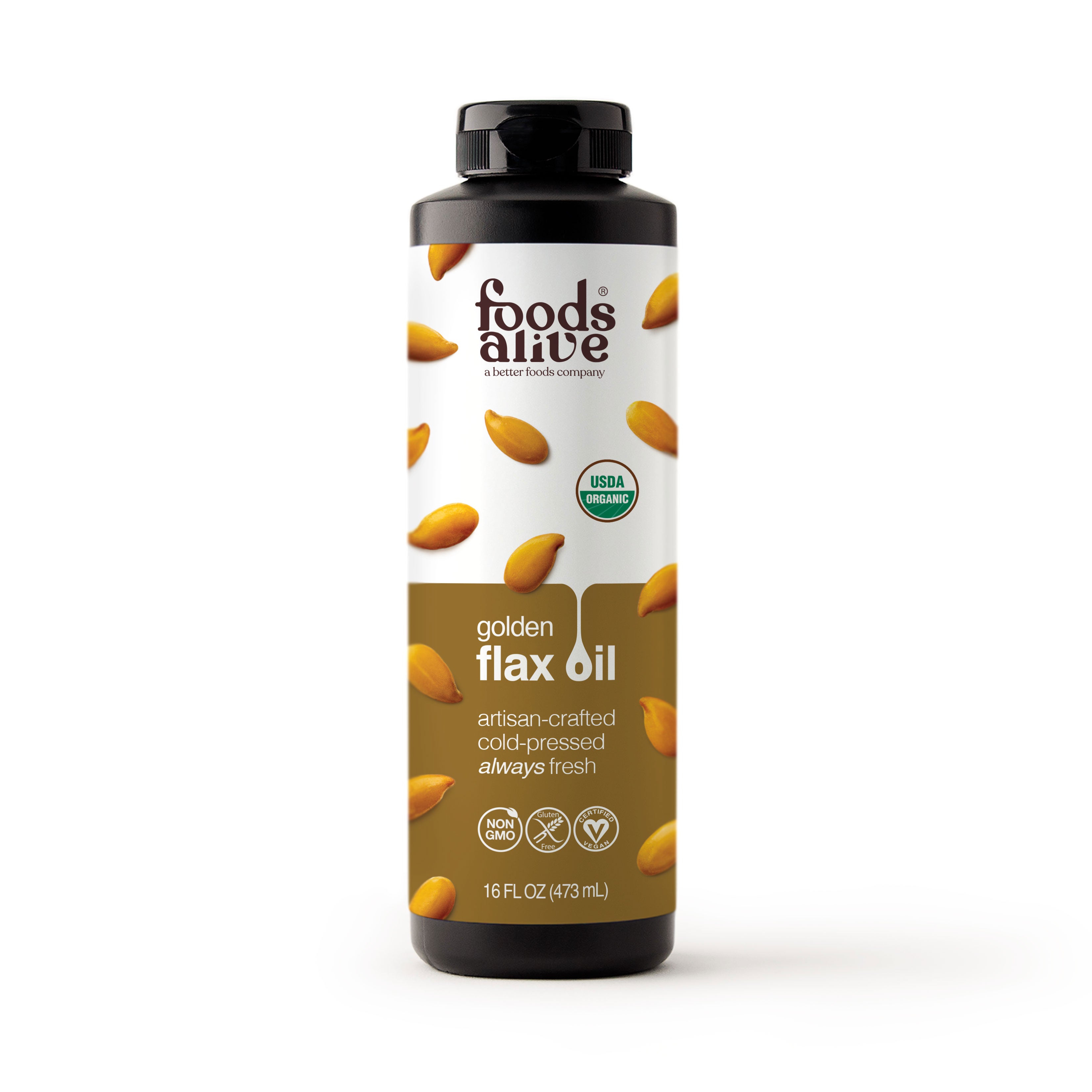 Organic Cold-Pressed Gold Flax Seed Oil 16oz - Foods Alive