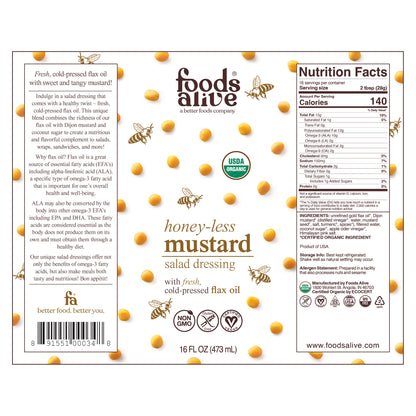 Organic Honey-Less Mustard Salad Dressing Label - 16oz
