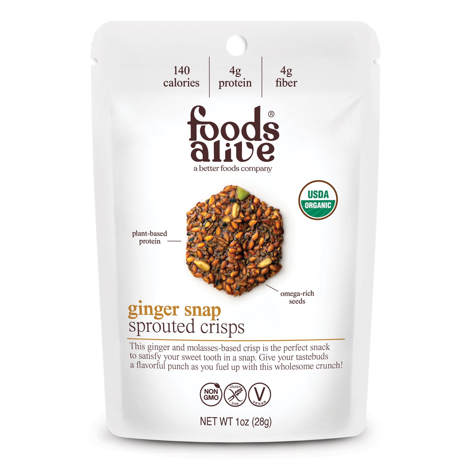 Ginger Snap Organic Sprouted Crisps - 1 oz, 