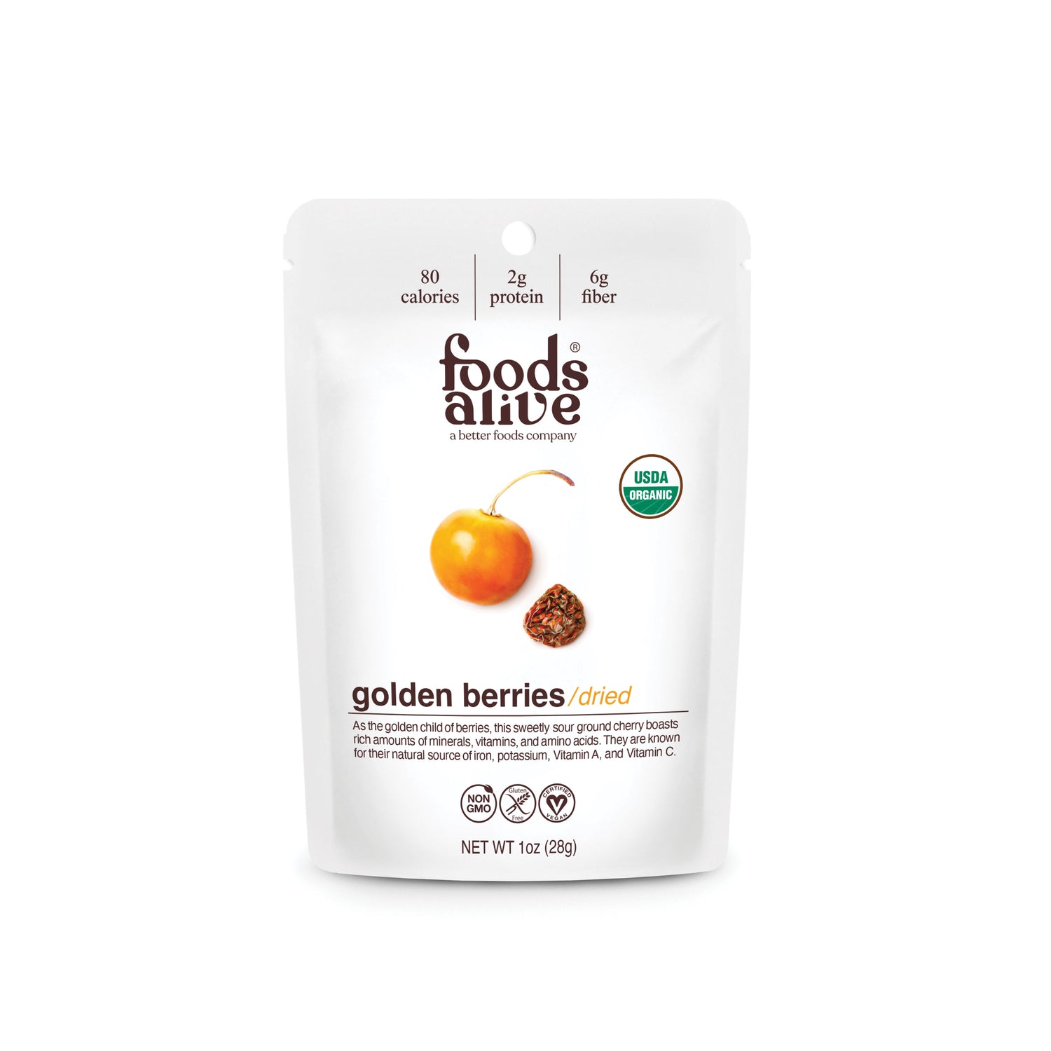 Organic Golden Berries 1oz - Front - Foods Alive