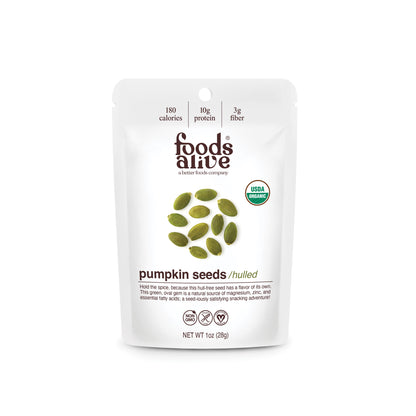Organic Pumpkin Seeds - 1oz - Front - Foods Alive