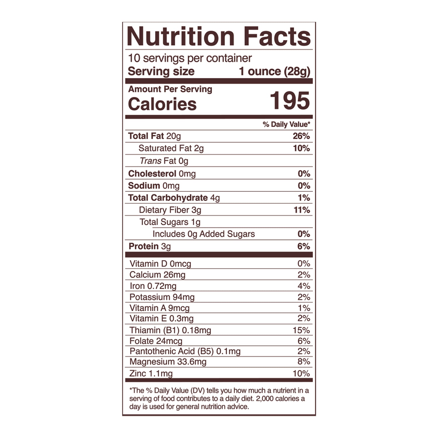 pecan nutrition fact panel