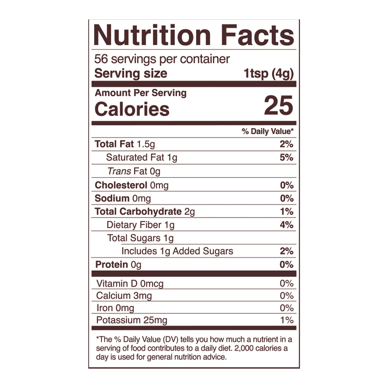 sweet cacao nibs nutrition fact panel