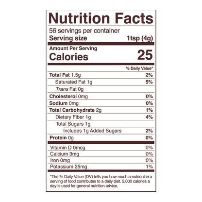 sweet cacao nibs nutrition fact panel