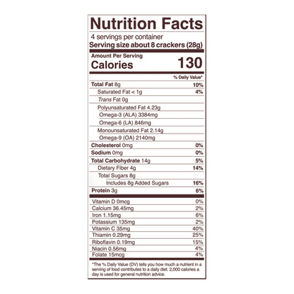 maple &amp; cinnamon sprouted crisps nutrition fact panel