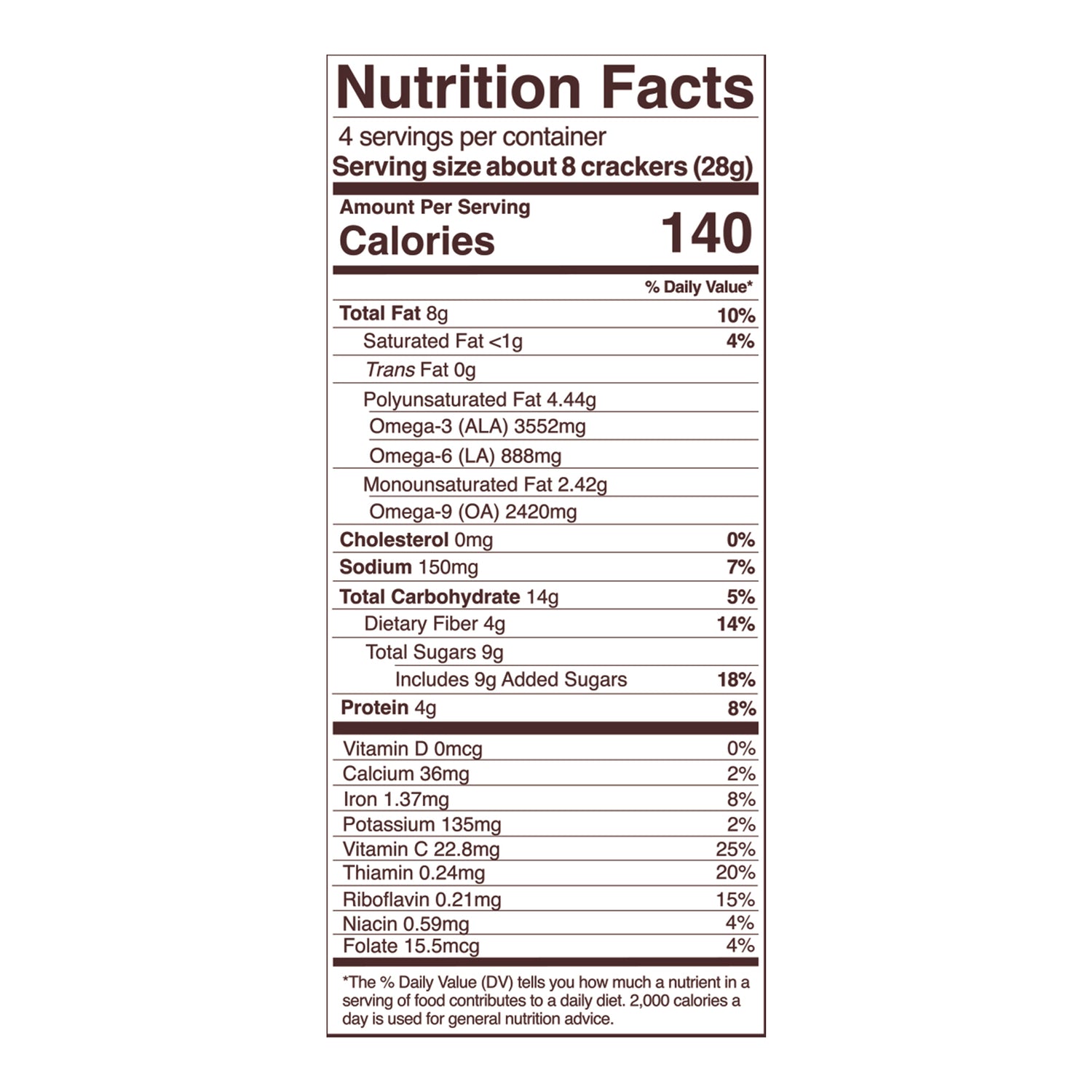 ginger snap sprouted crisps nutrition fact panel, 