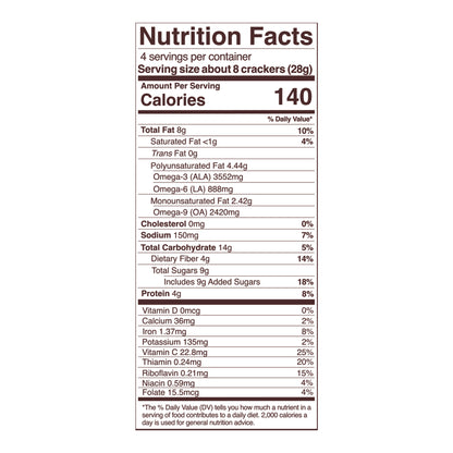 ginger snap sprouted crisps nutrition fact panel, 