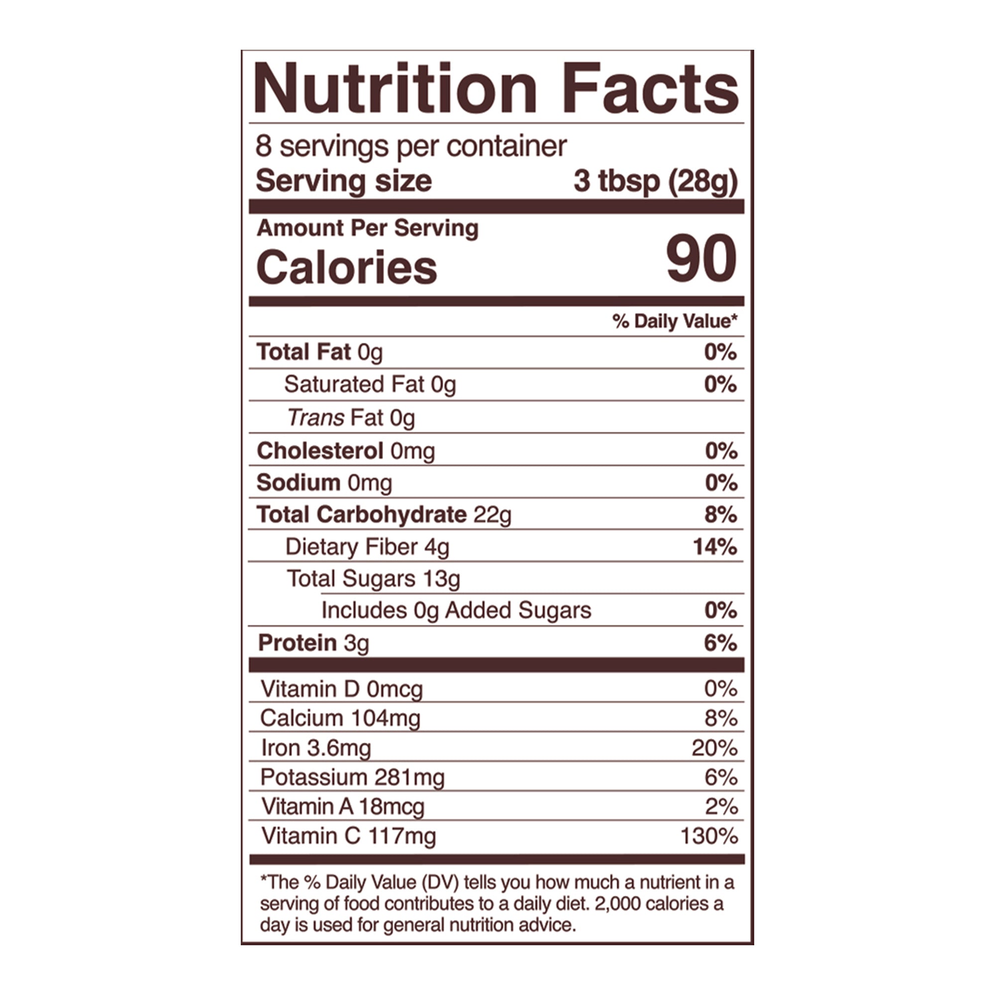 white mulberries nutrition fact panel