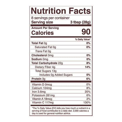 white mulberries nutrition fact panel