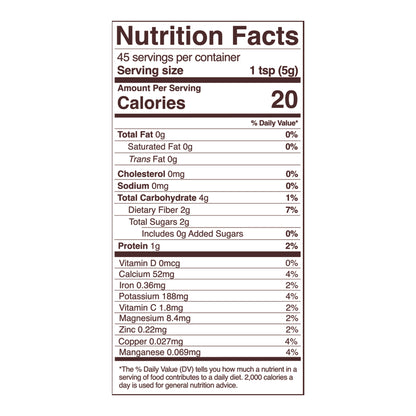 maca root powder nutrition fact panel