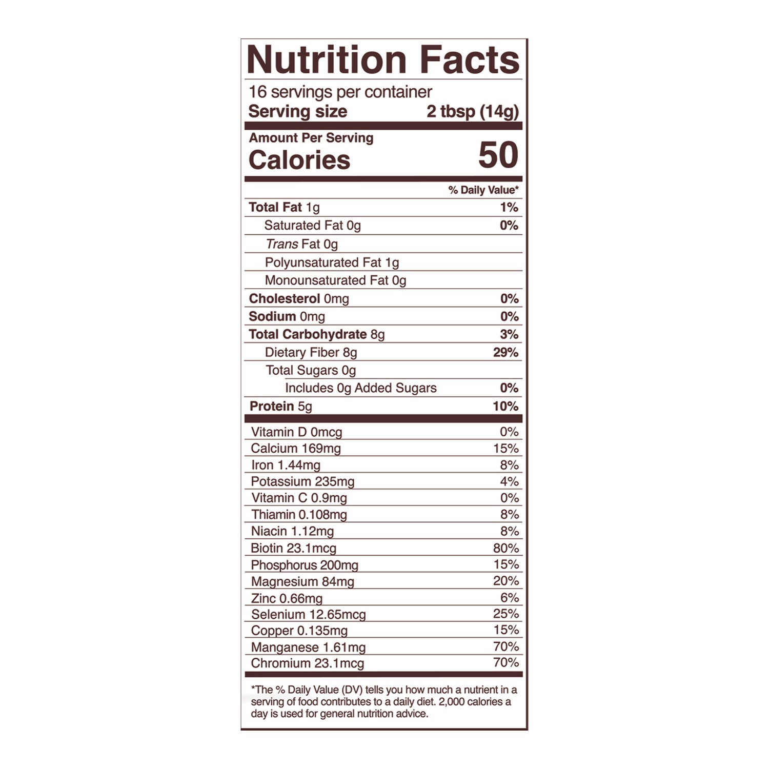 chia protein powder nutrition fact panel