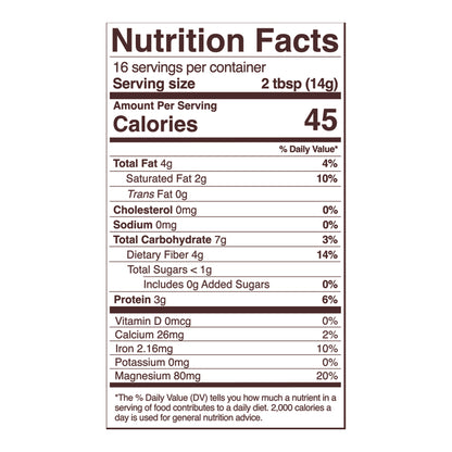 cacao powder nutrition fact panel