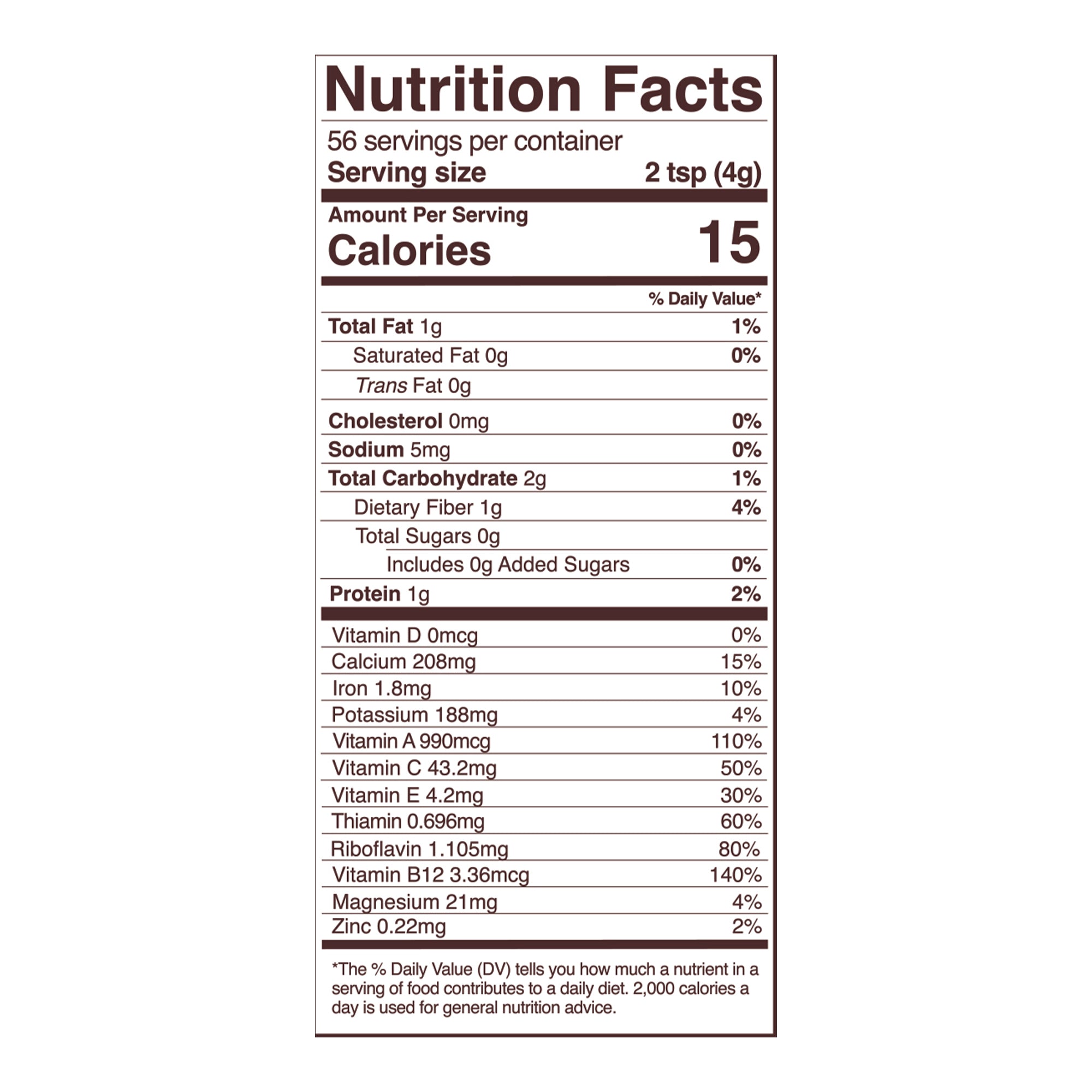 moringa leaf powder nutrition fact panel