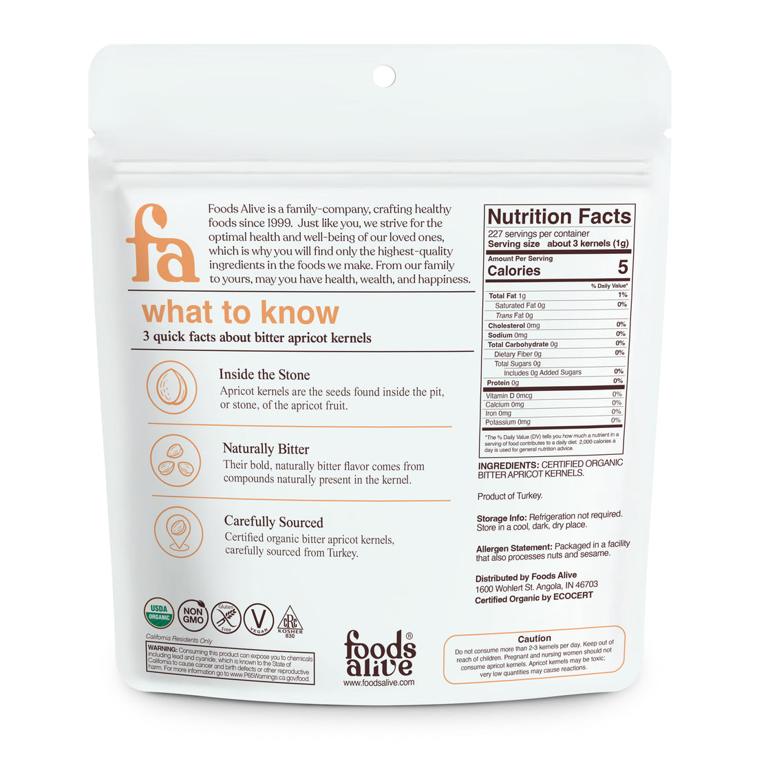 Organic Bitter Apricot Kernels 8oz