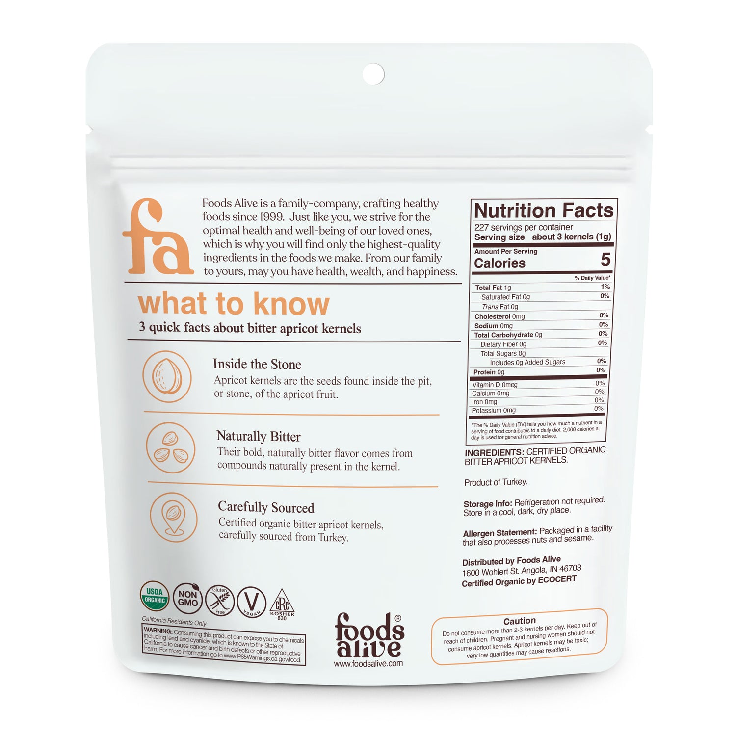 Organic Bitter Apricot Kernels 8oz