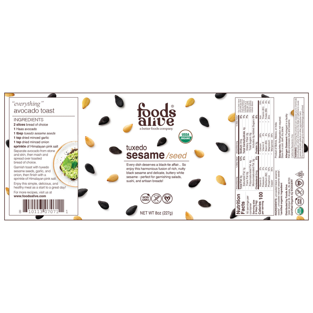 organic tuxedo sesame / seed / label