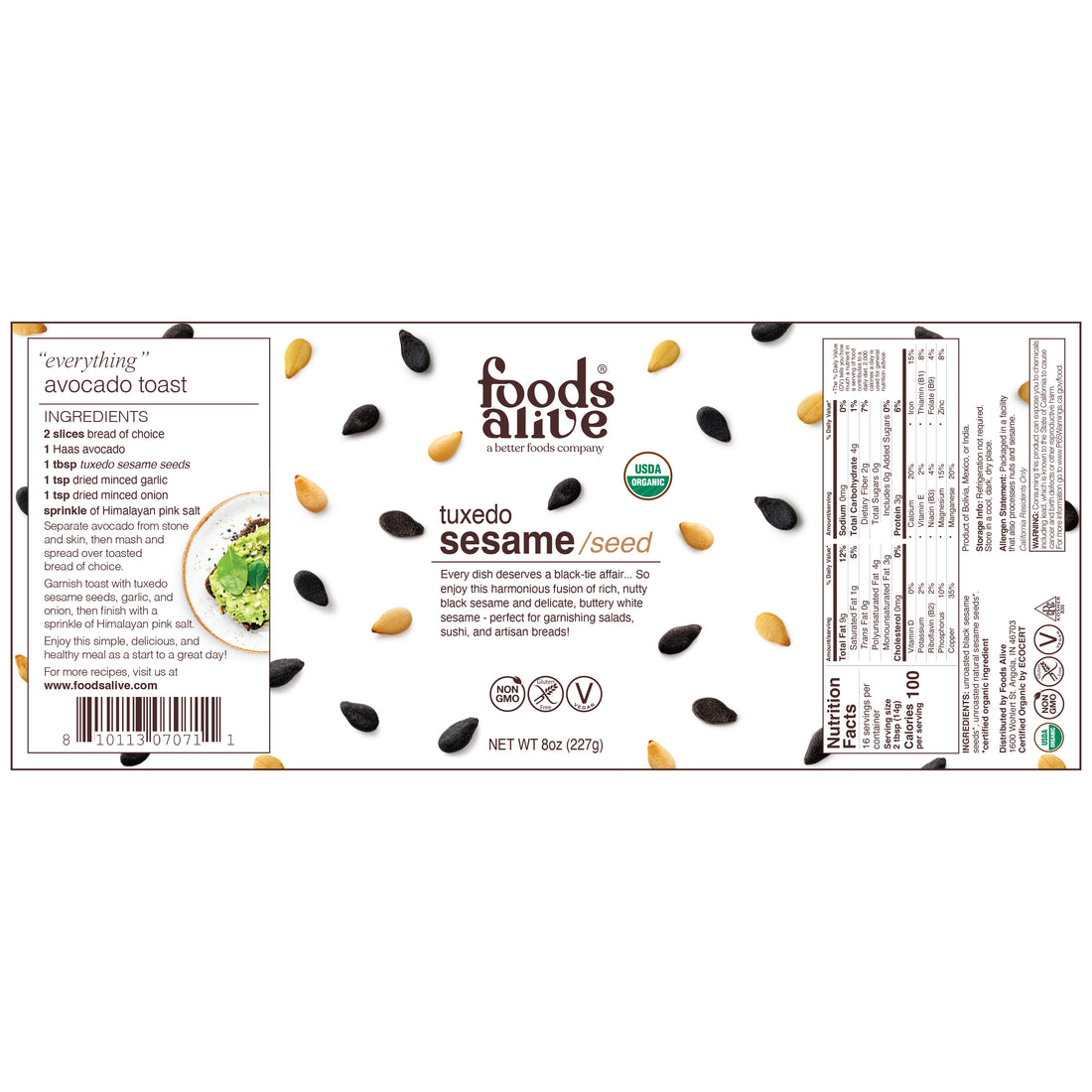 organic tuxedo sesame seed / label