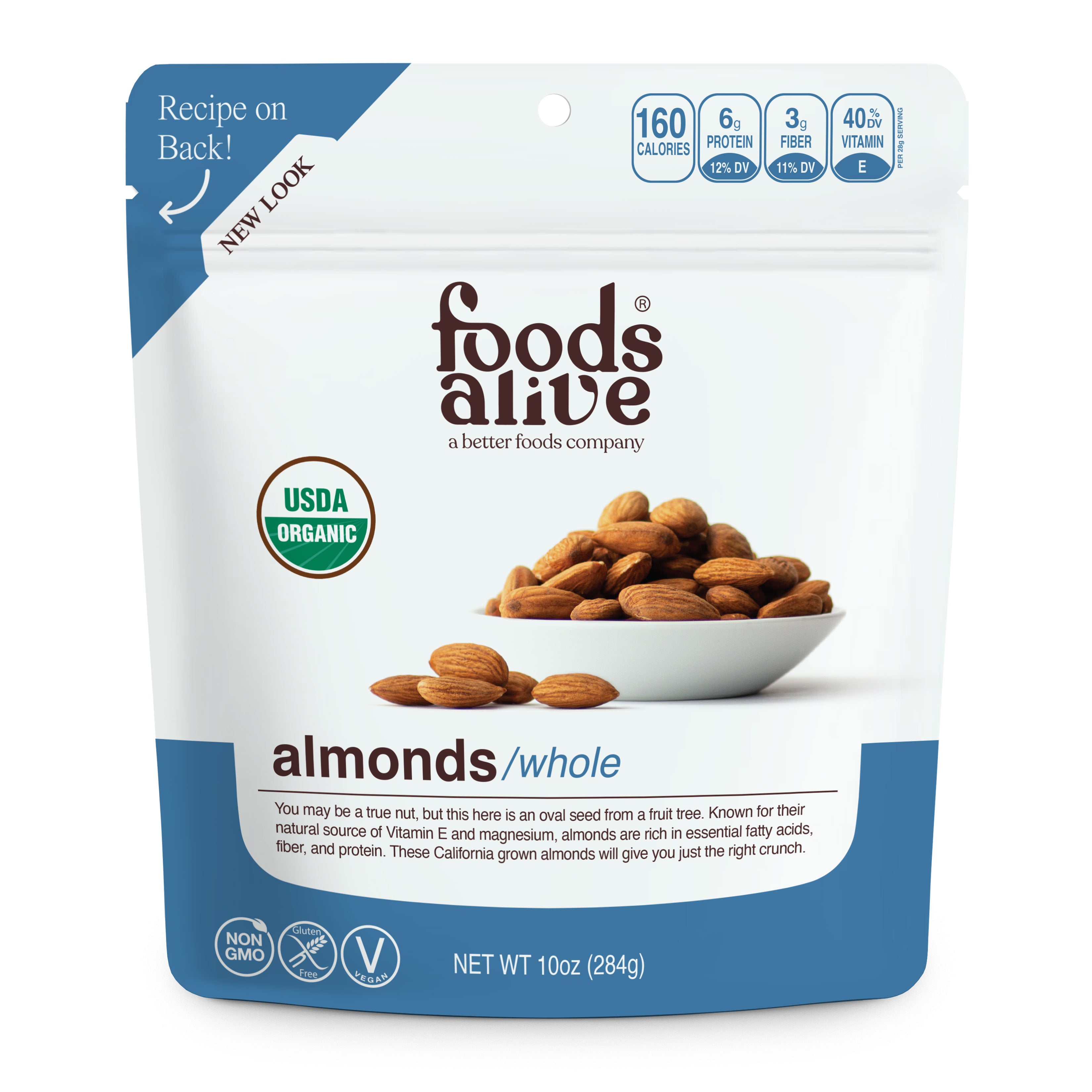 Organic Raw Almonds - 10oz - Front - Foods Alive