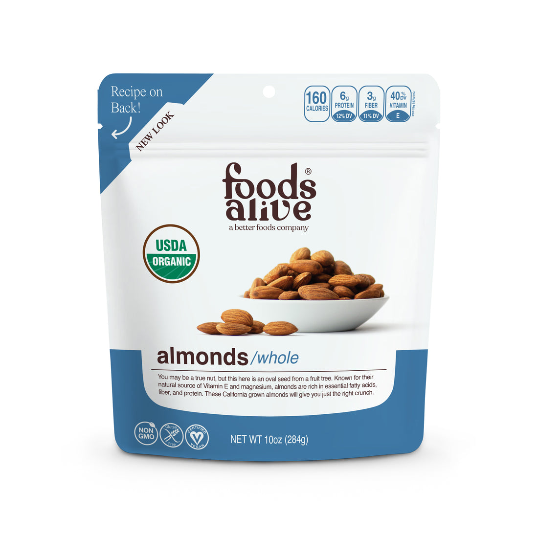 Organic Raw Almonds - 10oz - Front - Foods Alive