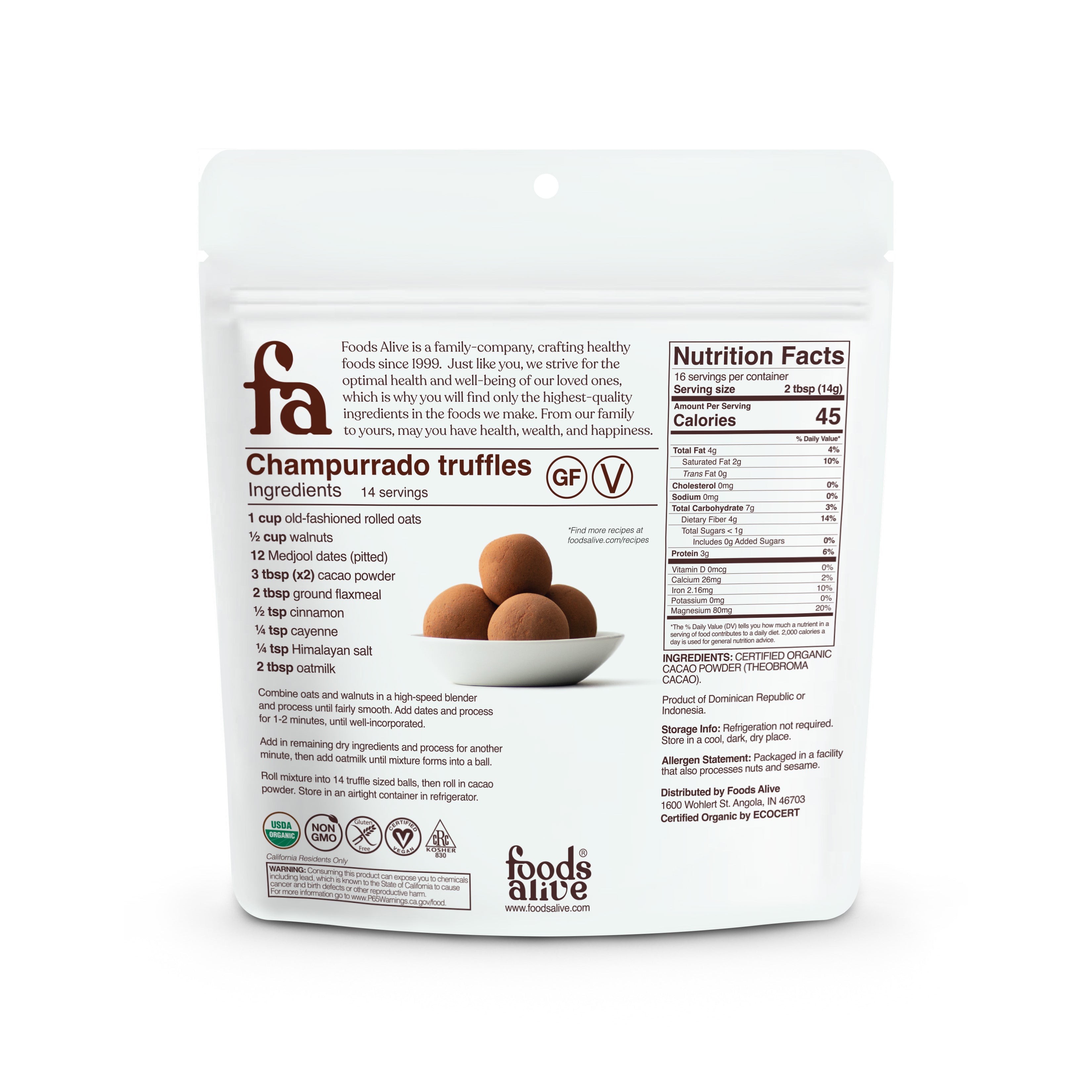 Foods Alive - Organic Cacao Powder - 8 oz - Back