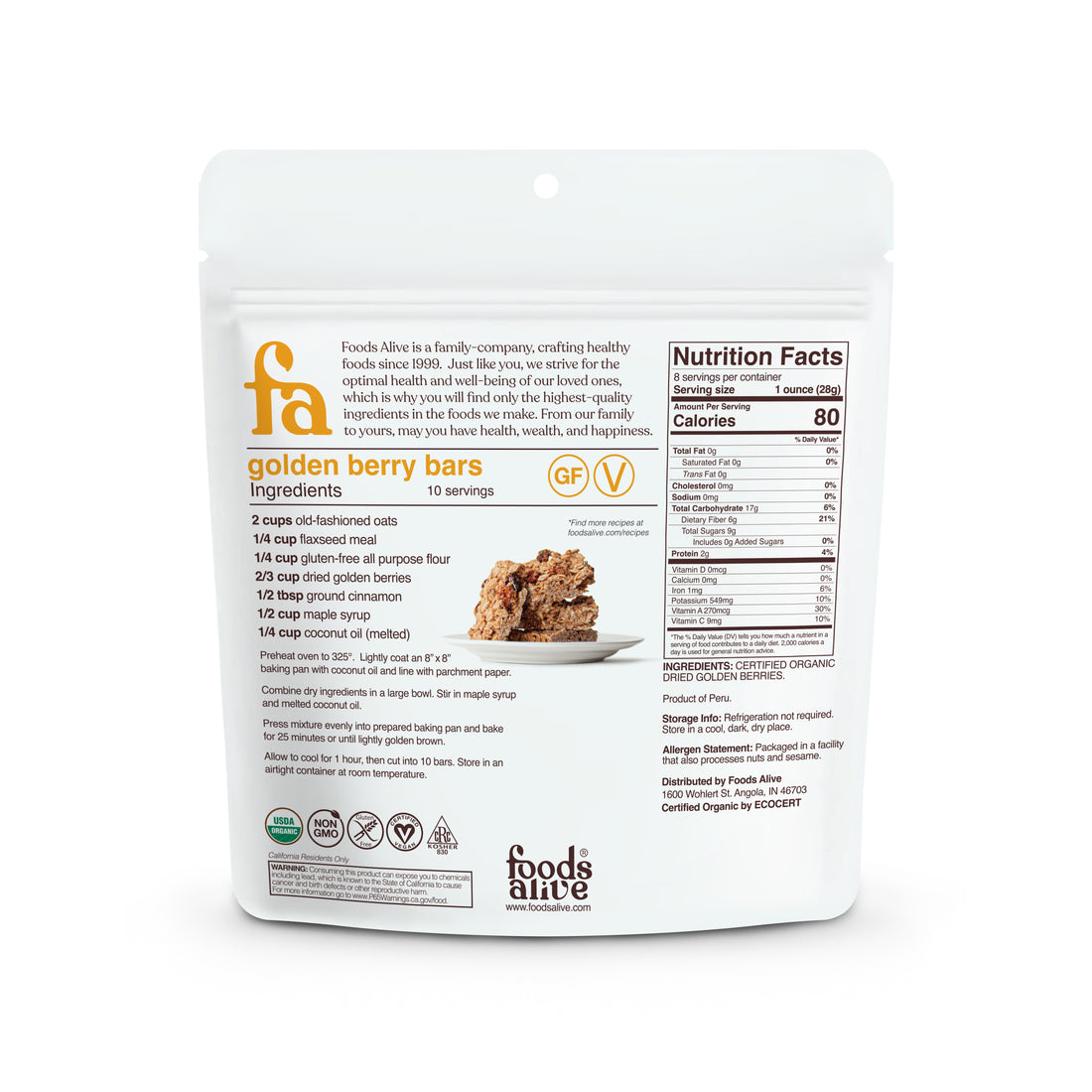 Organic Golden Berries 8oz - Back - Foods Alive