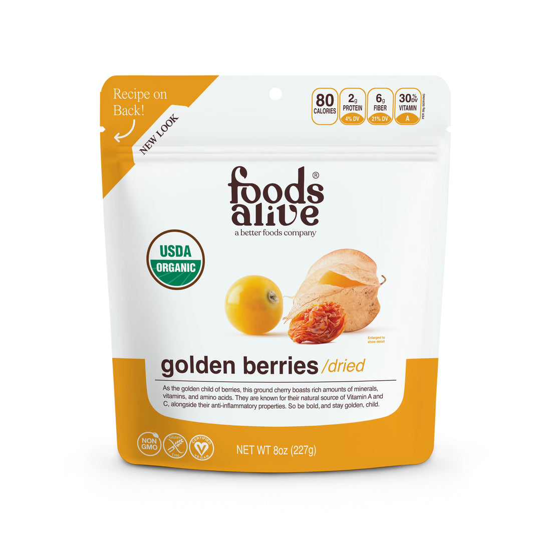 Organic Golden Berries 8oz - Front - Foods Alive