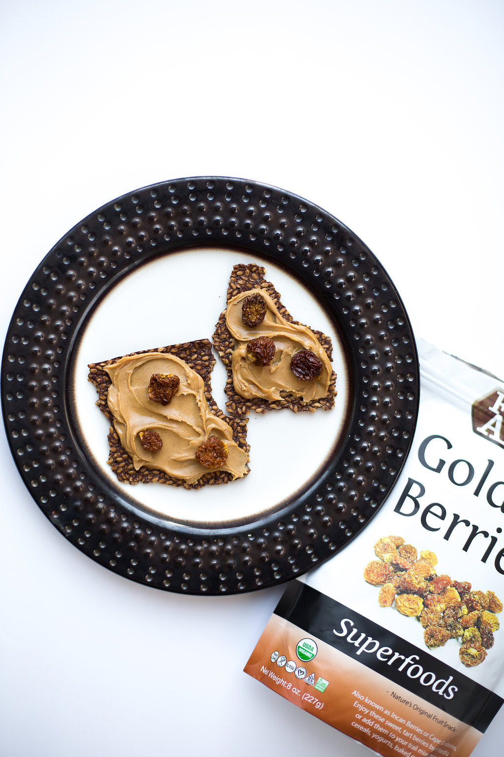 Foods Alive Organic Golden Berries on Maple Cinnamon Crackers
