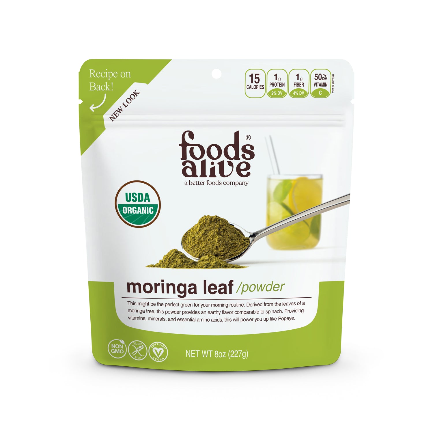 Organic Raw Moringa Leaf Powder - Nutrient-Dense Food - Foods Alive - Front