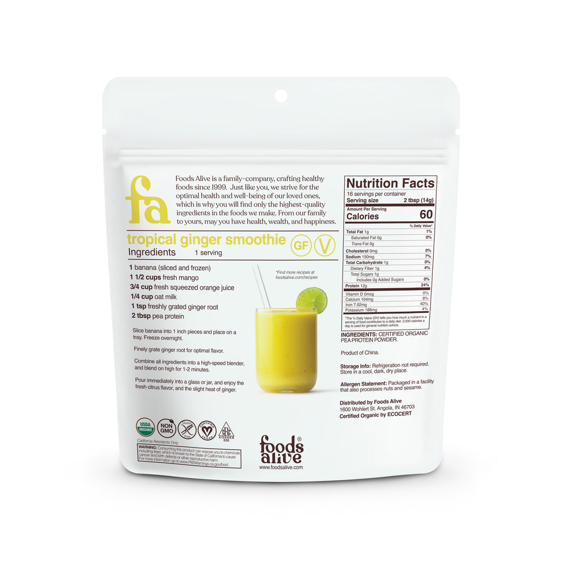 Organic Pea Protein Powder - 8oz - Back- Foods Alive