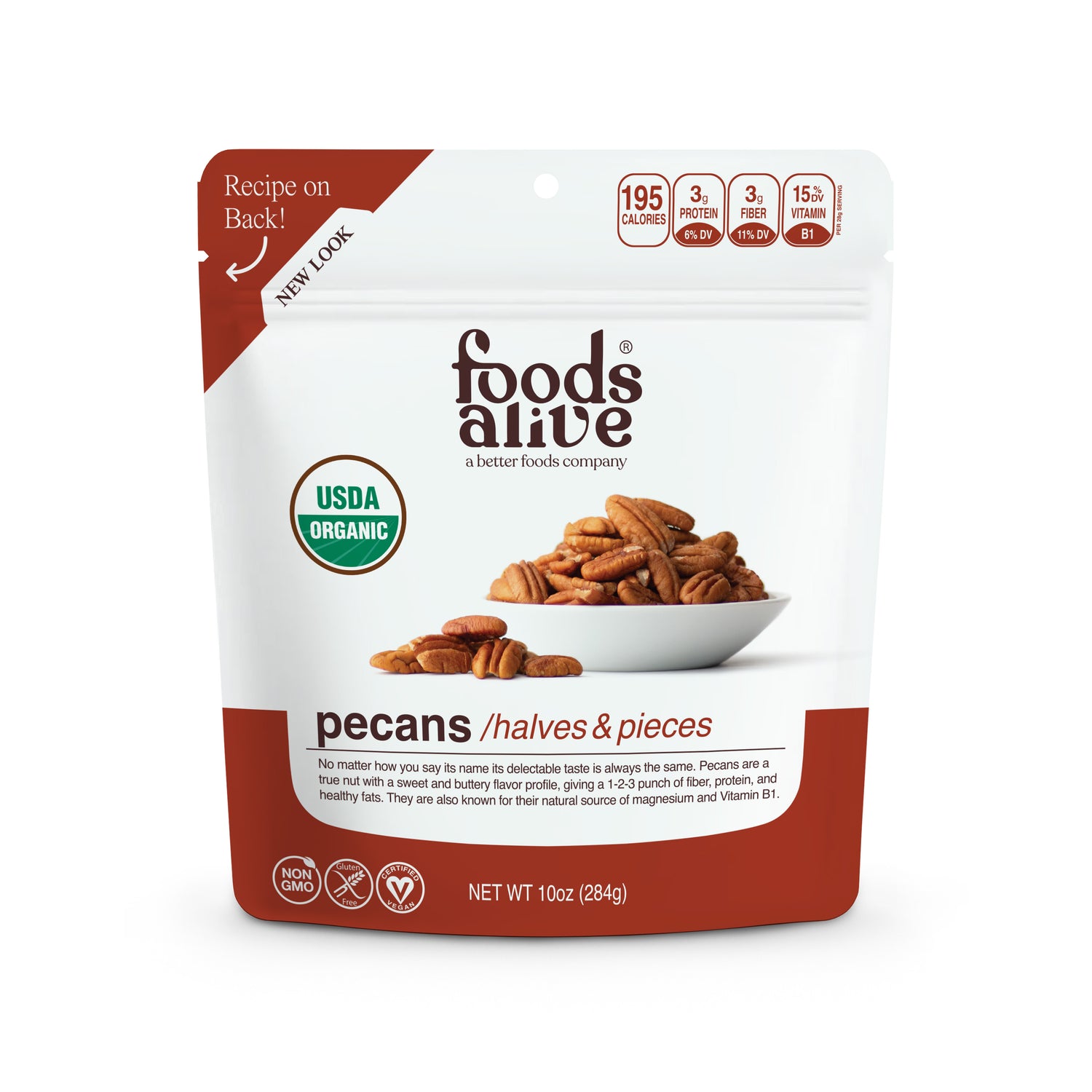 Organic Raw Pecans - 10oz - Front - Foods Alive