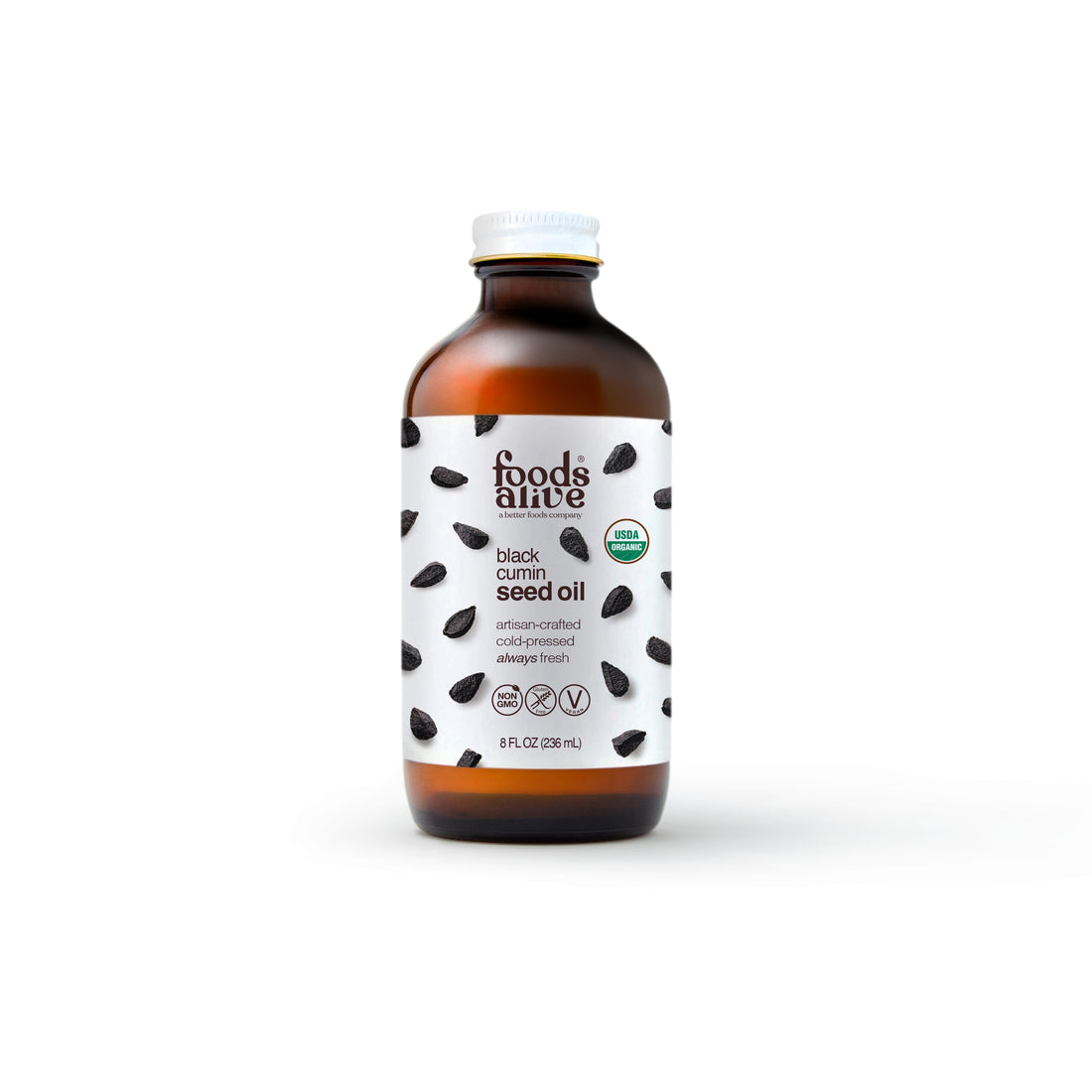 Organic Cold-Pressed Black Cumin Seed Oil 8oz Glass Bottle - Foods Alive,