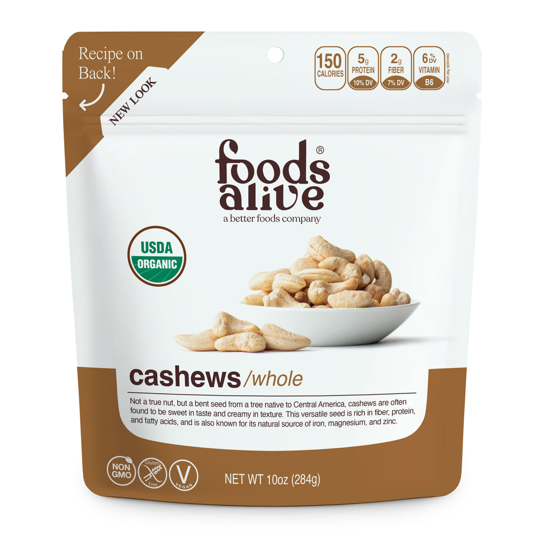 Organic Raw Cashews - 10oz - Front - Foods Alive,