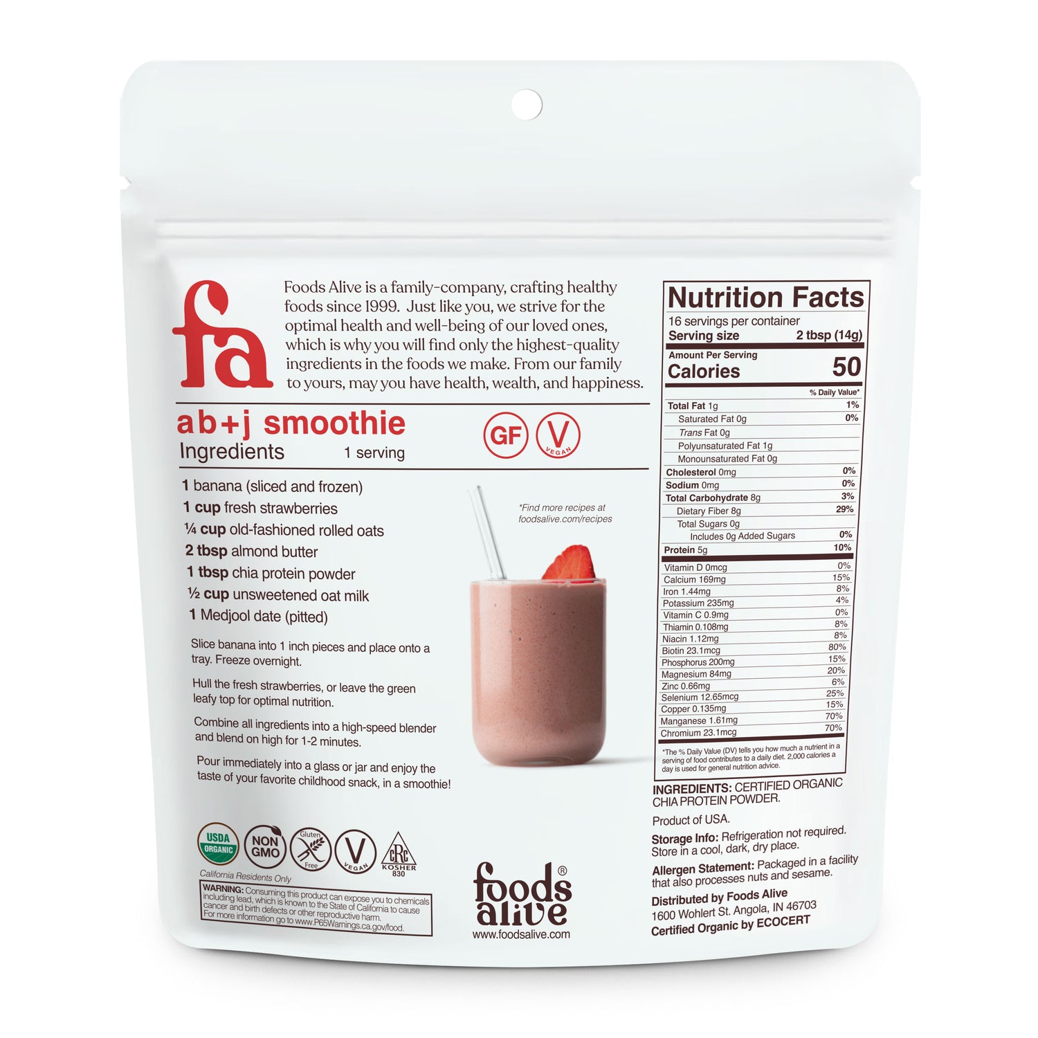 Foods Alive - Organic Chia Protein Powder - 8 oz.