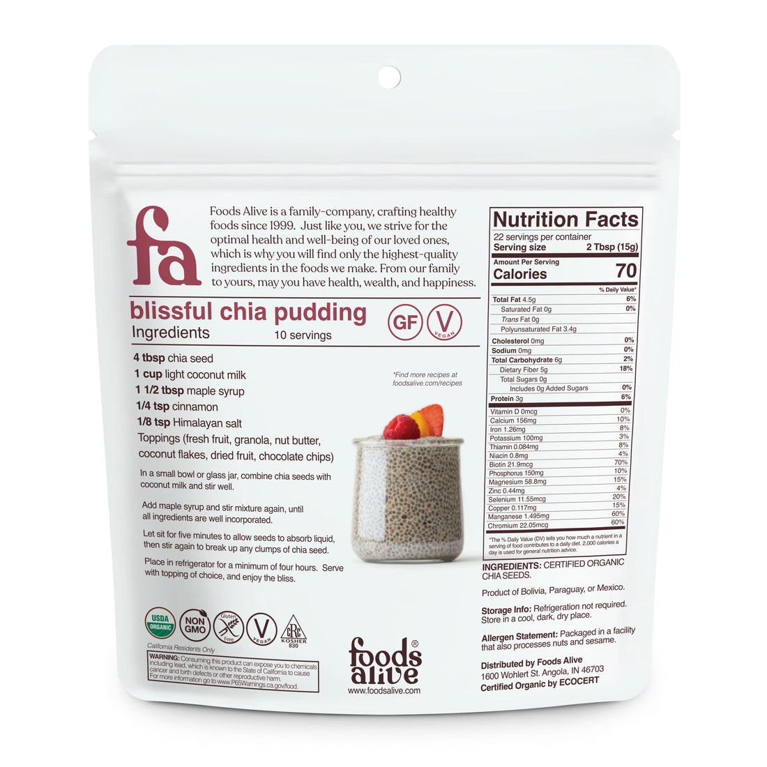 Foods Alive - Organic Chia Seed 12oz
