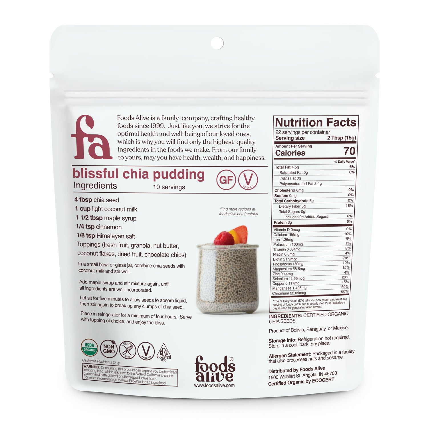 Foods Alive - Organic Chia Seed 12oz