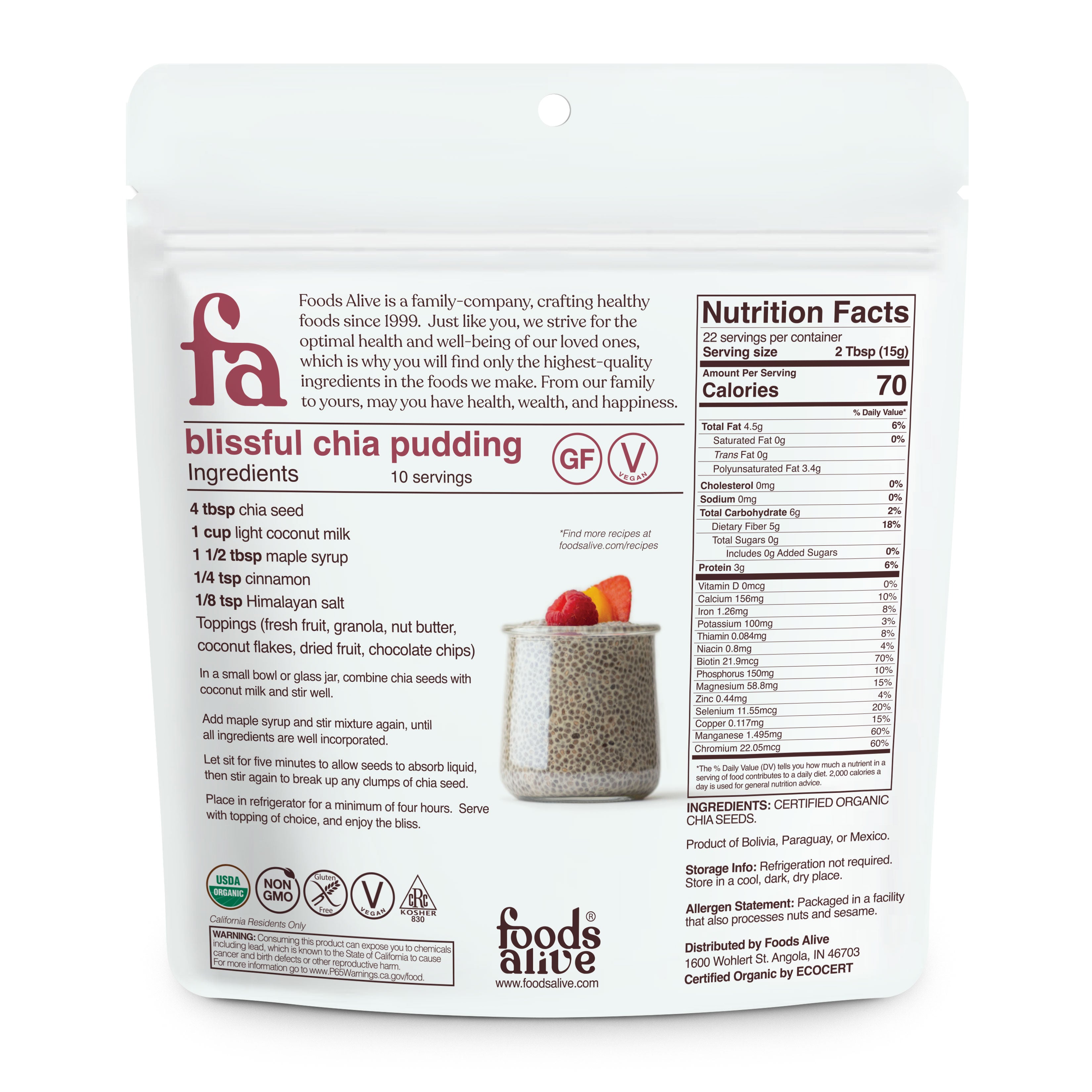 Foods Alive - Organic Chia Seed 12oz